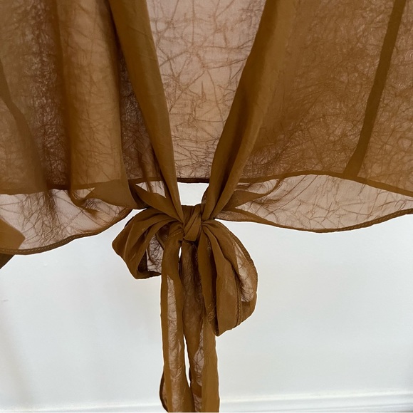 Long sleeve sheer open front with tie blouse - Picture 5 of 9